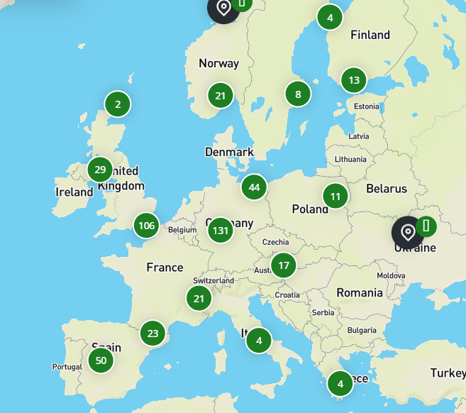 map of the largest green energy developers europe