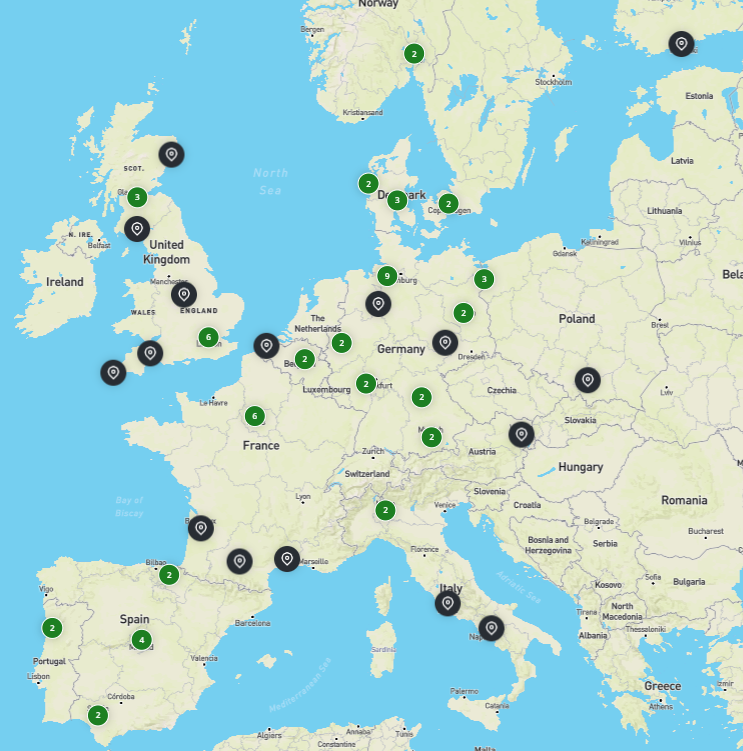 Top 70 map of European wind O&M companies
